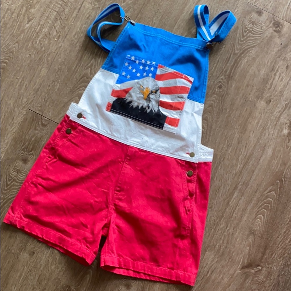 America Denim color block USA eagle overals Jean Shorts